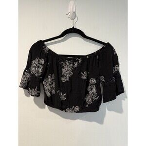 Kendall & Kylie Crop Top Womens XS Black Short Floral Dark Romantic Vamp Travel